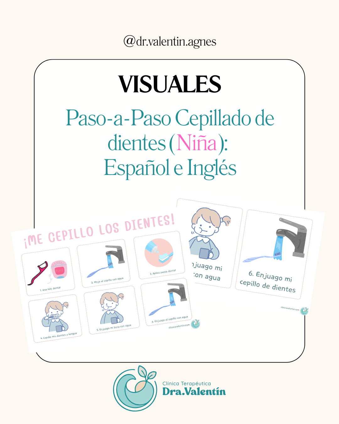 Visuales Paso-a-Paso Cepillado de dientes (Niña): Español e Inglés