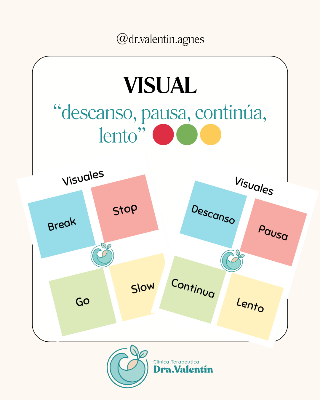 Visuales: descanso, pausa, continúa, lento (Español e inglés)